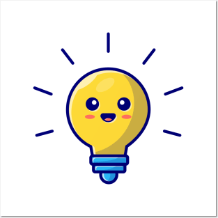 Cute Lightbulb Cartoon Vector Icon Illustration Posters and Art